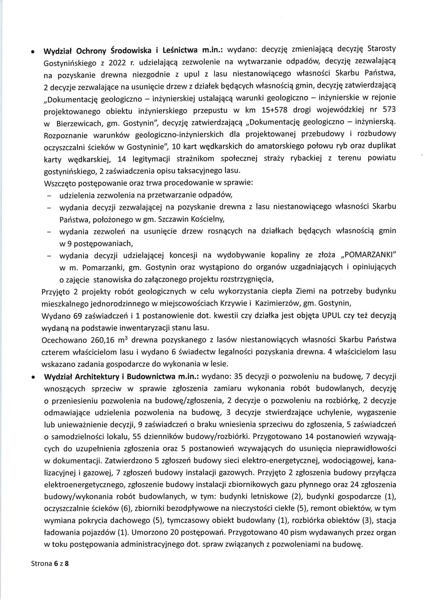 Sprawozdanie Starosty Gostynińskiego z wykonania Uchwał Rady Powiatu Gostynińskiego i prac Zarzadu Powiatu w okresie od dnia 20 marca 2025 r. do dnia 23 kwietnia 2025 r. 6